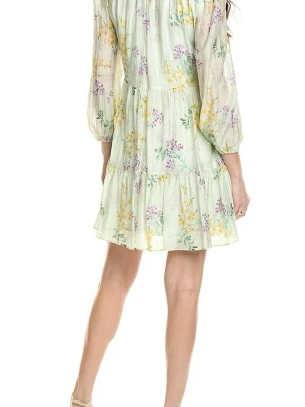 Cream lined floral mini ruffle dress - Picture 2 of 2